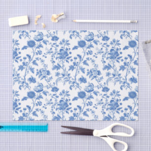 Blau-weißes Vintage-Blumen-Toile-Muster Seidenpapier