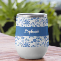 Blau-weißes vintage-blumenmonogramm name