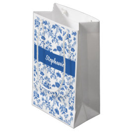 Blau-weißes vintage-blumenmonogramm Name Kleine Geschenktüte