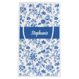 Blau-weißes vintage-blumenmonogramm Name Kleine Geschenktüte