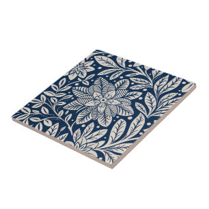 Blau-weißes vintage Blumenmuster Fliese