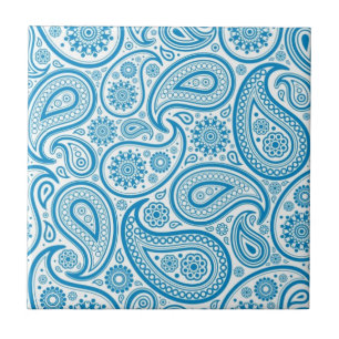 Blau-weißes vintage Paisley-Damaskusmuster Fliese