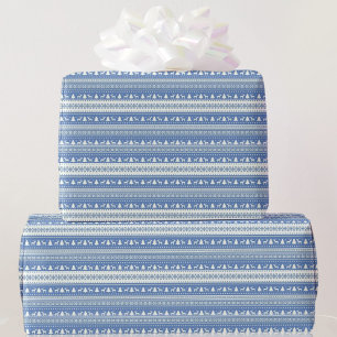 Blau-weißes Weihnachtspullovermuster Geschenkpapier