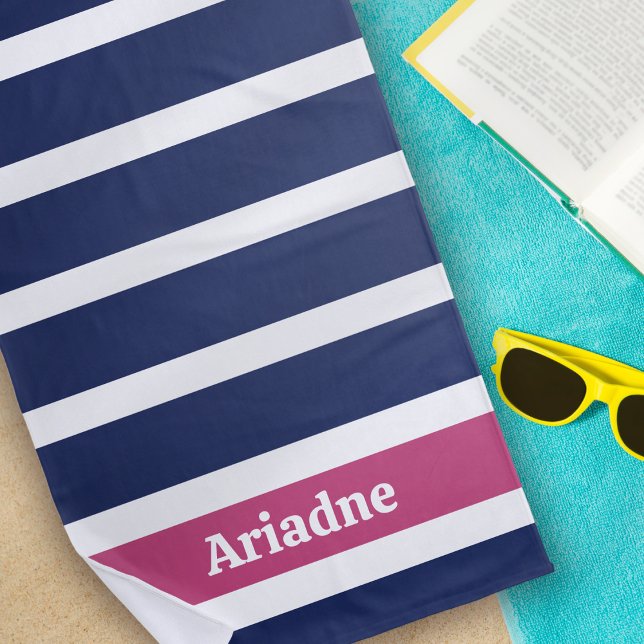 Blau-Weißrosa Streifen Monogramm Strandtuch (Von Creator hochgeladen)