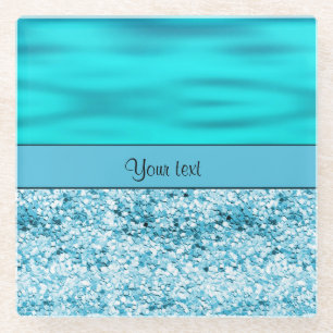 Blau-Wellen u. Glitzer Glasuntersetzer