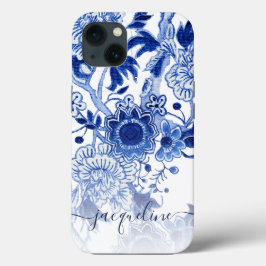 Blau White Chinoiserie Asian Floral Script Name Case-Mate iPhone Hülle