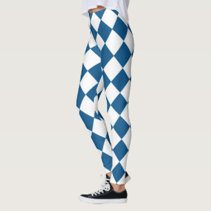 Blau White Classic Diamond Harlequins Pattern Leggings