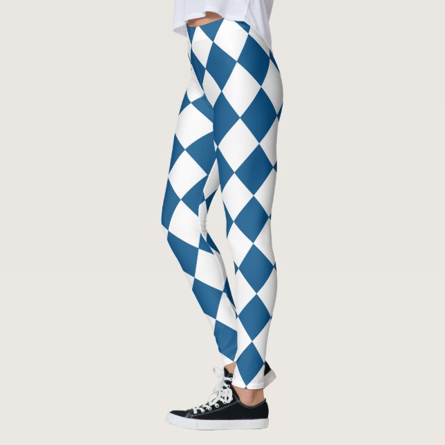 Blau | White Classic Diamond Harlequins Pattern Leggings (Links)