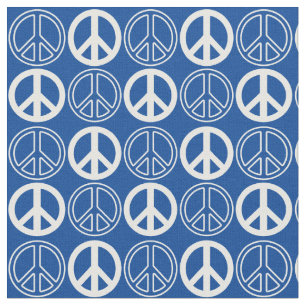 Blau  White Peace Sign and Konturen Pattern Stoff