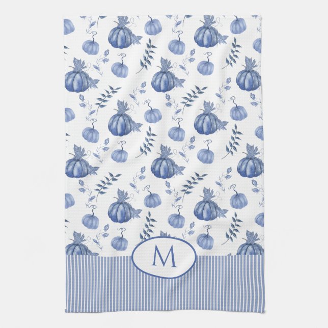 Blau | White Watercolor Pumpkin Patch Patches Geschirrtuch (Vertikal)