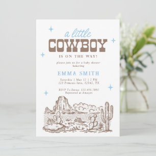 Blau Wilder Westen Wüsten-Baby-Party Cowboy Vintag Einladung
