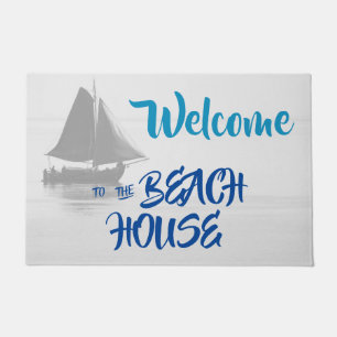 Blau Willkommen im Beach House nautical Fußmatte