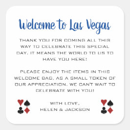 Blau Willkommen in Las Vegas Wedding Willkommensko Quadratischer Aufkleber