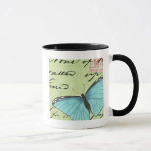 Blau-Winged Schmetterling auf aquamariner Tasse