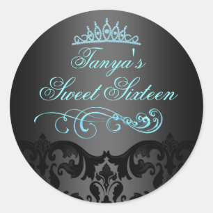 Blau-wirbelDamast Sweet 16 Umschlag Aufkleber/Sieg Runder Aufkleber