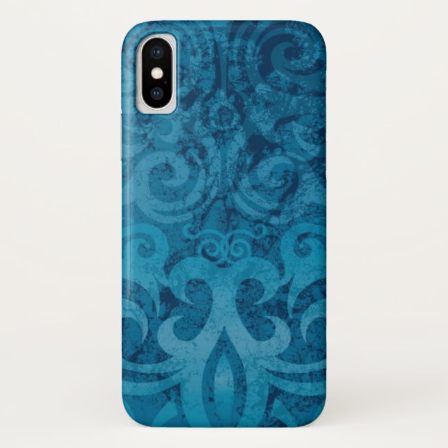 Blau-wirbelndes Damask-Muster Case-Mate iPhone Hülle (Rückseite)