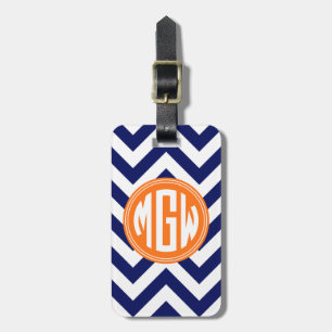 Blau Wt LG Chevron Orange Kreis Monogramm DIY Hint Gepäckanhänger