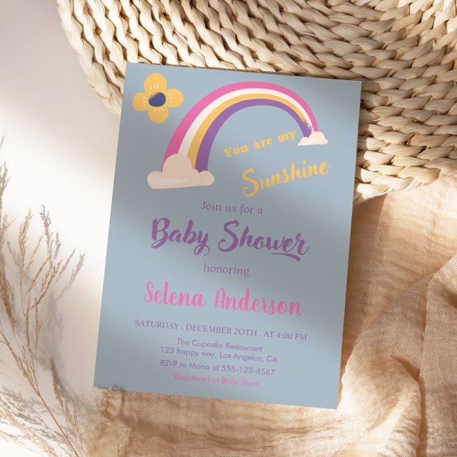 Blau "You are My Sunshine" Regenbogen Baby Dusche Einladung (Von Creator hochgeladen)