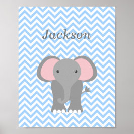 Blau Zickzack Elephant Personalisiertes Kinderzimm Poster