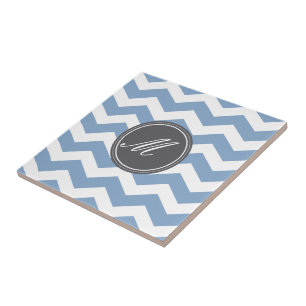 Blau Zickzack mit Monogram Tiles Fliese