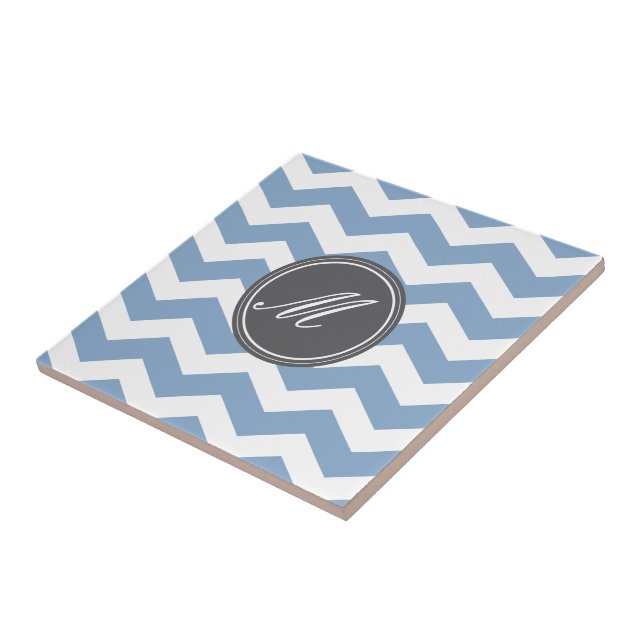 Blau Zickzack mit Monogram Tiles Fliese (Seite)