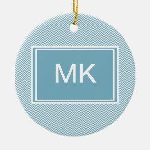 Blau Zickzack mit Monogramm Keramikornament