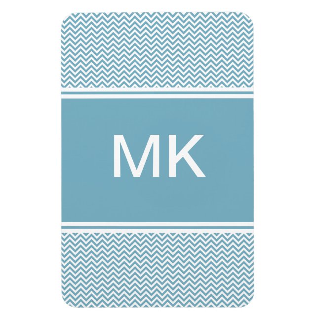 Blau Zickzack mit Monogramm Magnet (Vertikal)