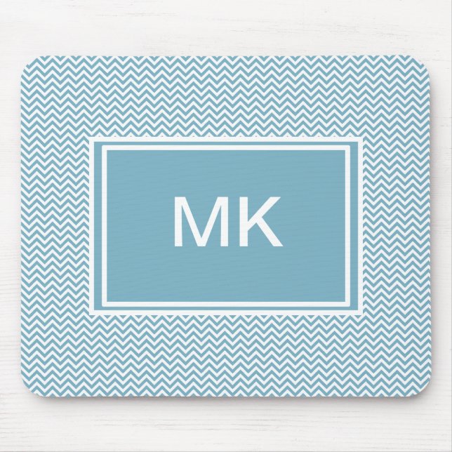 Blau Zickzack mit Monogramm Mousepad (Vorne)