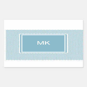 Blau Zickzack mit Monogramm Rechteckiger Aufkleber