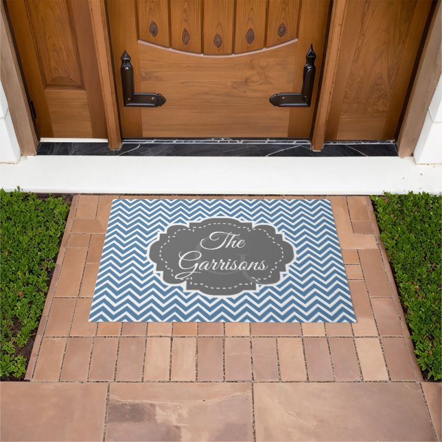 Blau Zickzack Personalisiert Doormat Fußmatte (Außenbereich)