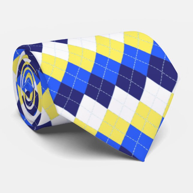 Blau, Zitronengelb und weiße Raute Krawatte (Gerollt)