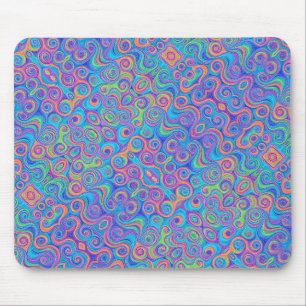 Blau, Zitronengrün, Lila, Orangefarbenes Muster Mousepad