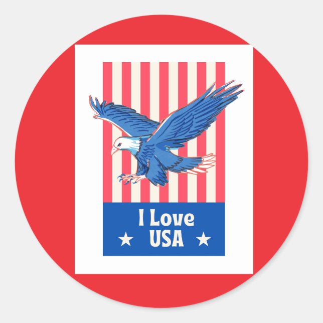 Blauadler "I Liebe USA" in die Höhe schießt auf US Runder Aufkleber (Vorderseite)