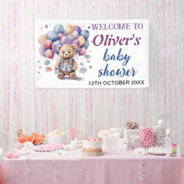 Blauballons Teddybär Babydusche Banner