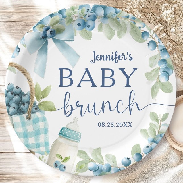 Blaubeer-Baby-Shower-Brunch-Bögen und Flaschen Jun Pappteller (Von Creator hochgeladen)