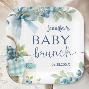 Blaubeer-Baby-Shower-Brunch-Schleifen und Flaschen Pappteller