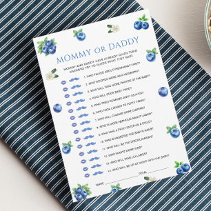 Blaubeer-Baby-Shower-Mommy-oder-Daddy-Spielkarte Einladung