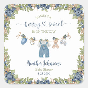 Blaubeer-Beeren-Süße-Wäscheleine-Baby-Party Quadratischer Aufkleber