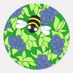 Blaubeer-Biene-Rund-Aufkleber Runder Aufkleber