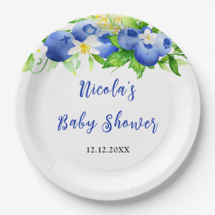 Blaubeer-Blumen-Baby-Party Pappteller