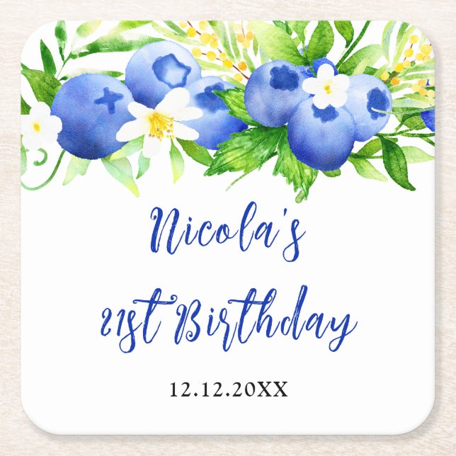 Blaubeer-Blumen-Geburtstag Rechteckiger Pappuntersetzer (Vorderseite)