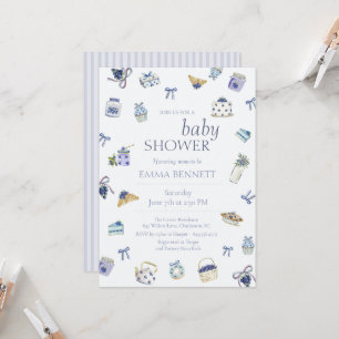 Blaubeer-Dessert-Baby-Shower-Wasserfarbe Einladung