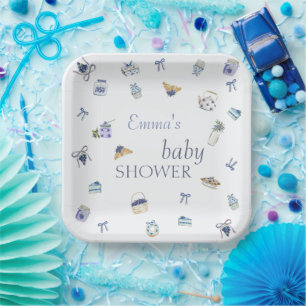 Blaubeer-Dessert-Baby-Shower-Watercolor Pappteller