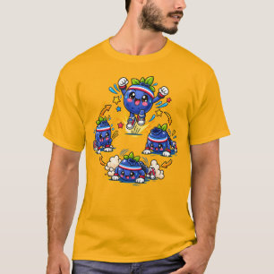 Blaubeer-Fitness-Maskottchen springt bei Übungsaus T-Shirt