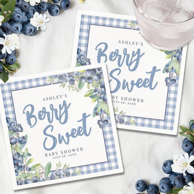 Blaubeer-Gingham-Beeren-süße Babyparty Serviette (Blueberry Gingham Berry Sweet Baby Shower Napkins)