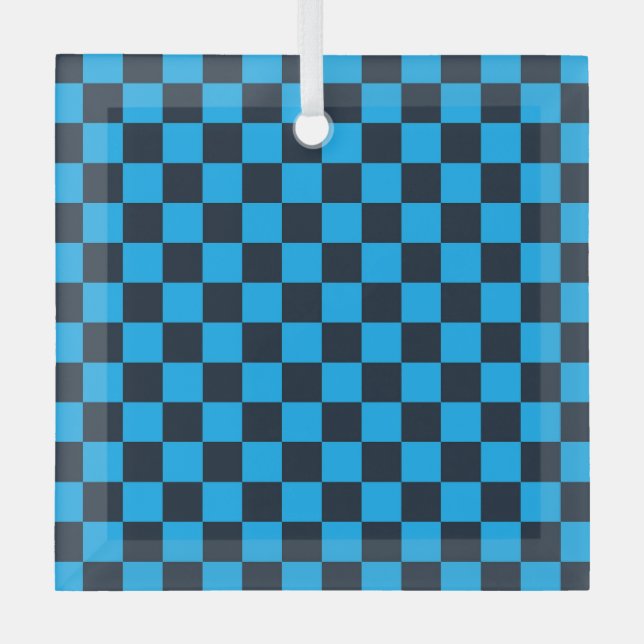 Blaubeer kariertes Muster Ornament Aus Glas (Vorderseite)