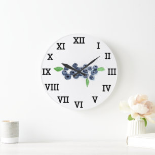 Blaubeer-Küche-Frucht-Sommer-Wasserfarbe-Essen  Große Wanduhr