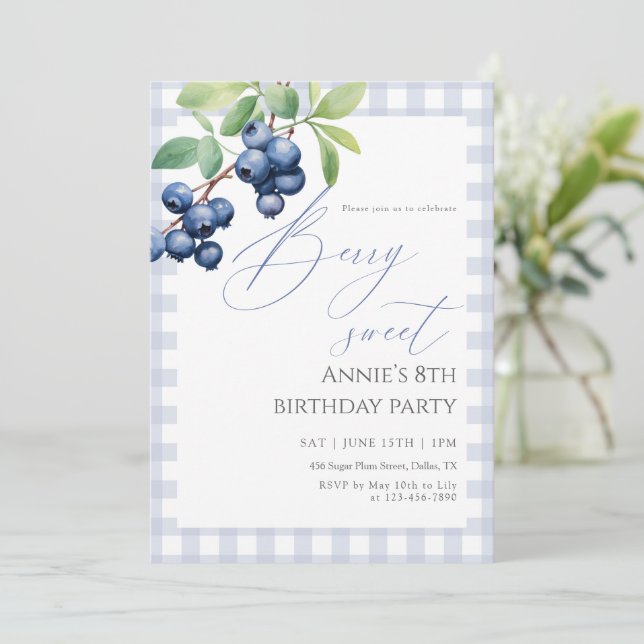 Blaubeer-Süßer-Birthday Einladung (Stehend Vorderseite)