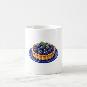 Blaubeer-Torte auf einem blauen Teller Kaffeetasse