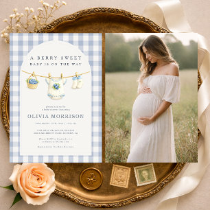 Blaubeer-Wäscheleine-Foto-Baby-Party Einladung
